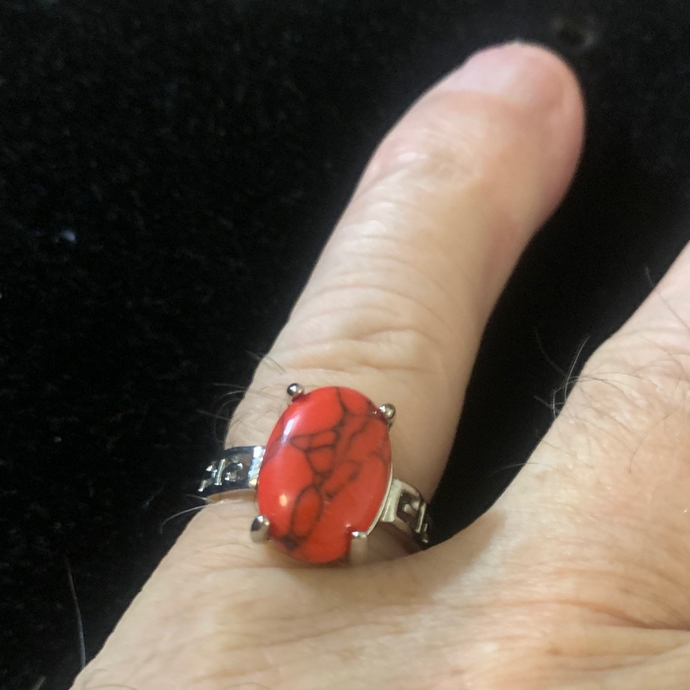 Elegant Red Synthetic Red Howlite Silver Ring Bogo